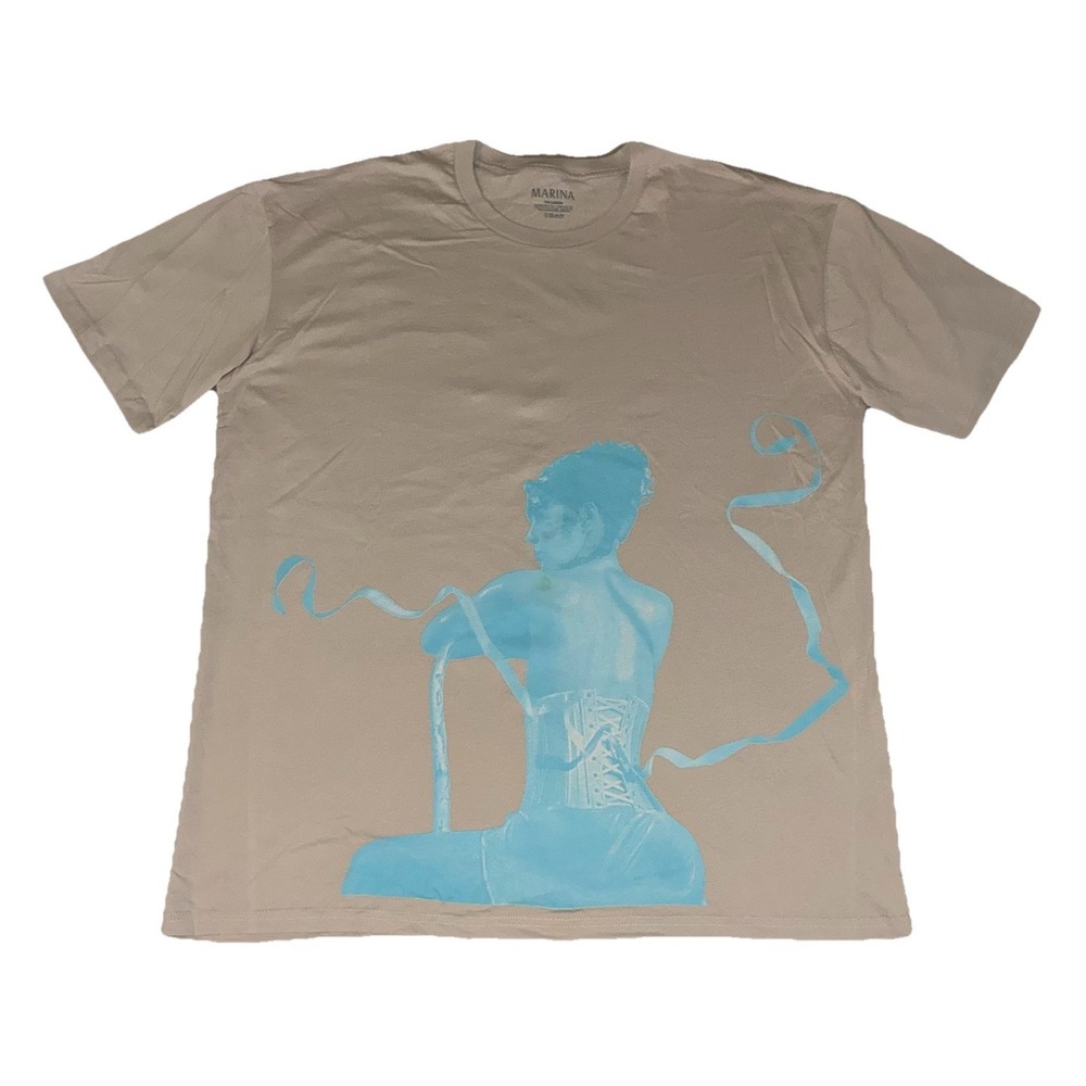 Marina T Shirt XXL Beige Princess of Power 2025 Tour Merch Ribbon Tee NEW *spots
